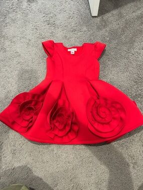 Halabaloo Red Scuba Floral Girls' Dress